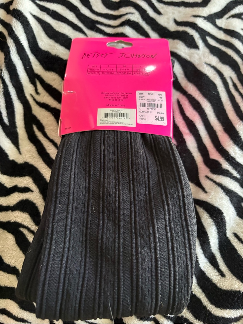 Betsey Johnson Black Fleece-Lined Ribbed Leggings - Picture 6 of 10